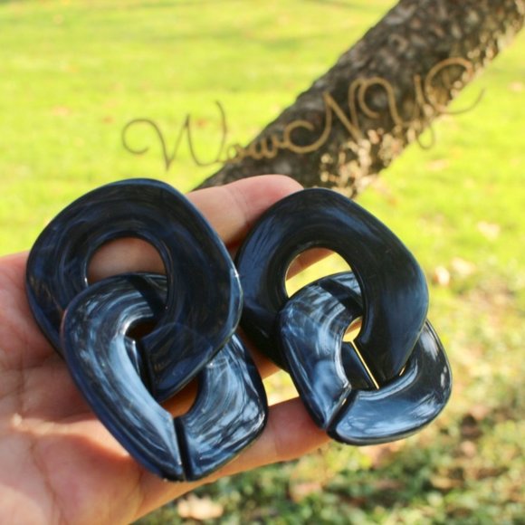 New Navy Tortoise Layered Circle Chain Earrings - Picture 3 of 9